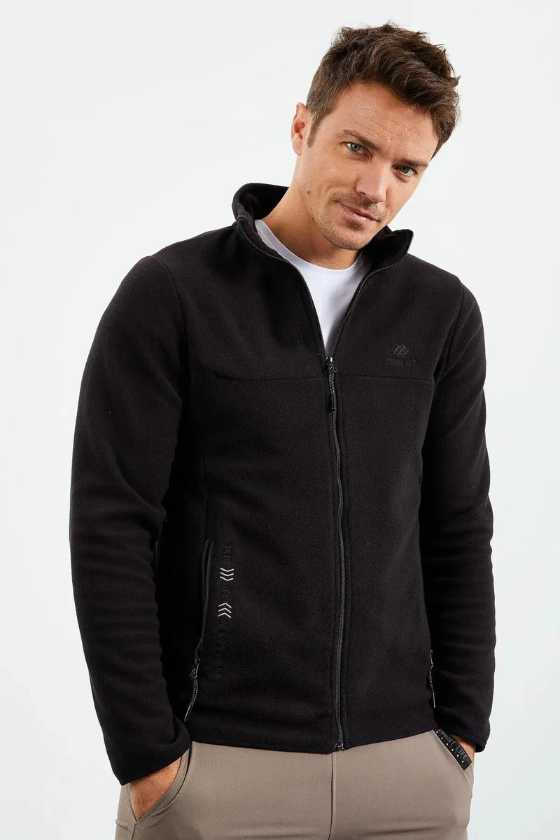 Sweatshirt pour homme en polaire à col montant et fermeture éclair, coupe standard avec broderie - 87992