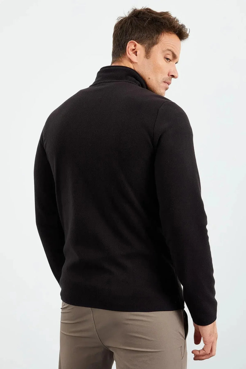 Sweatshirt pour homme en polaire à col montant et fermeture éclair, coupe standard avec broderie - 87992