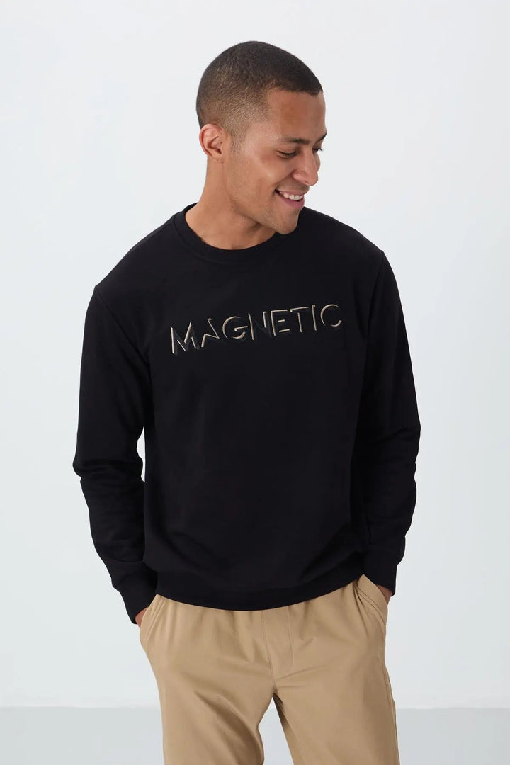 Sweatshirt pour homme à col rond avec broderie, coupe décontractée - 88020