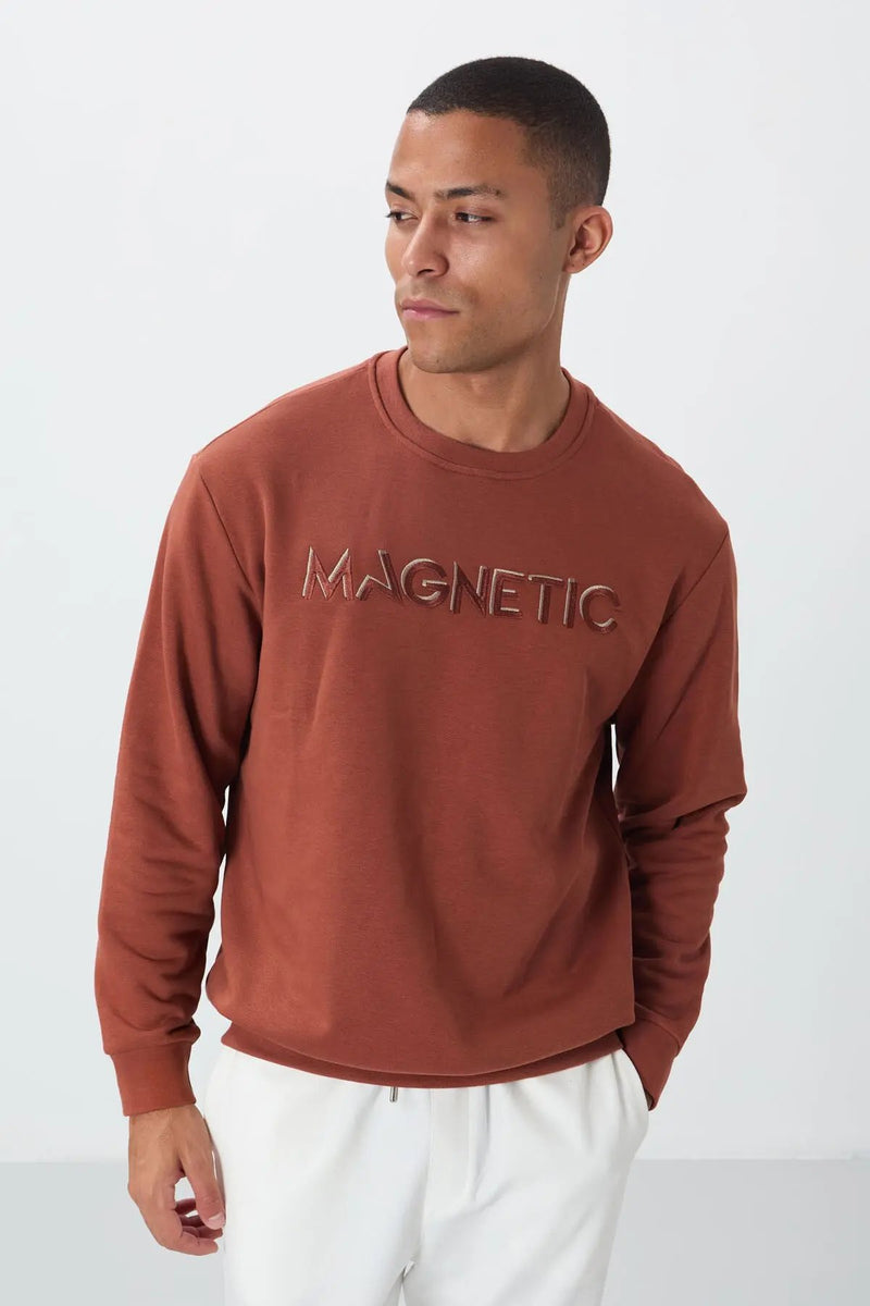 Sweatshirt pour homme à col rond avec broderie, coupe décontractée - 88020