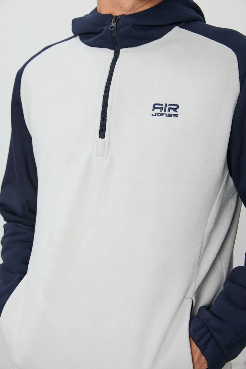 Sweatshirt pour homme en polaire à capuche, coupe standard, avec demi-zip et bloc de couleurs - 88300