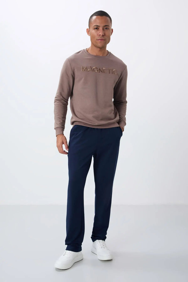Sweatshirt pour homme à col rond avec broderie, coupe décontractée - 88020