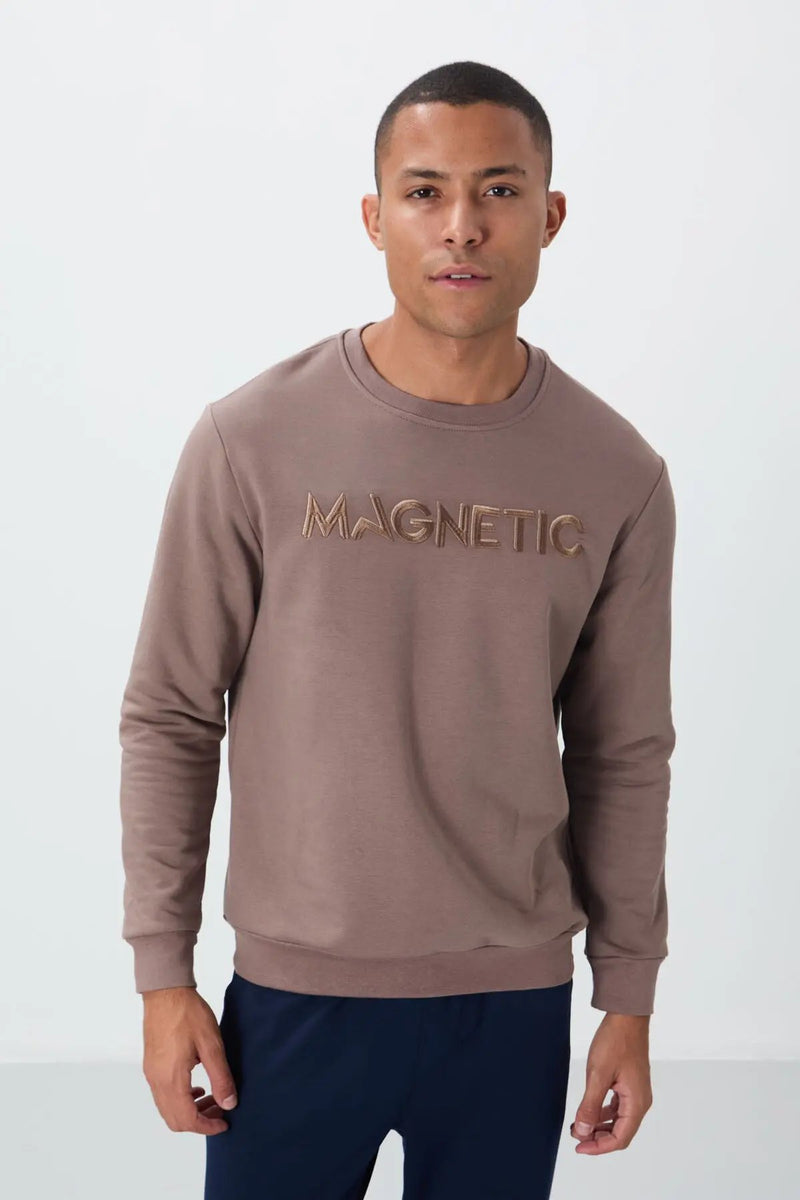 Sweatshirt pour homme à col rond avec broderie, coupe décontractée - 88020