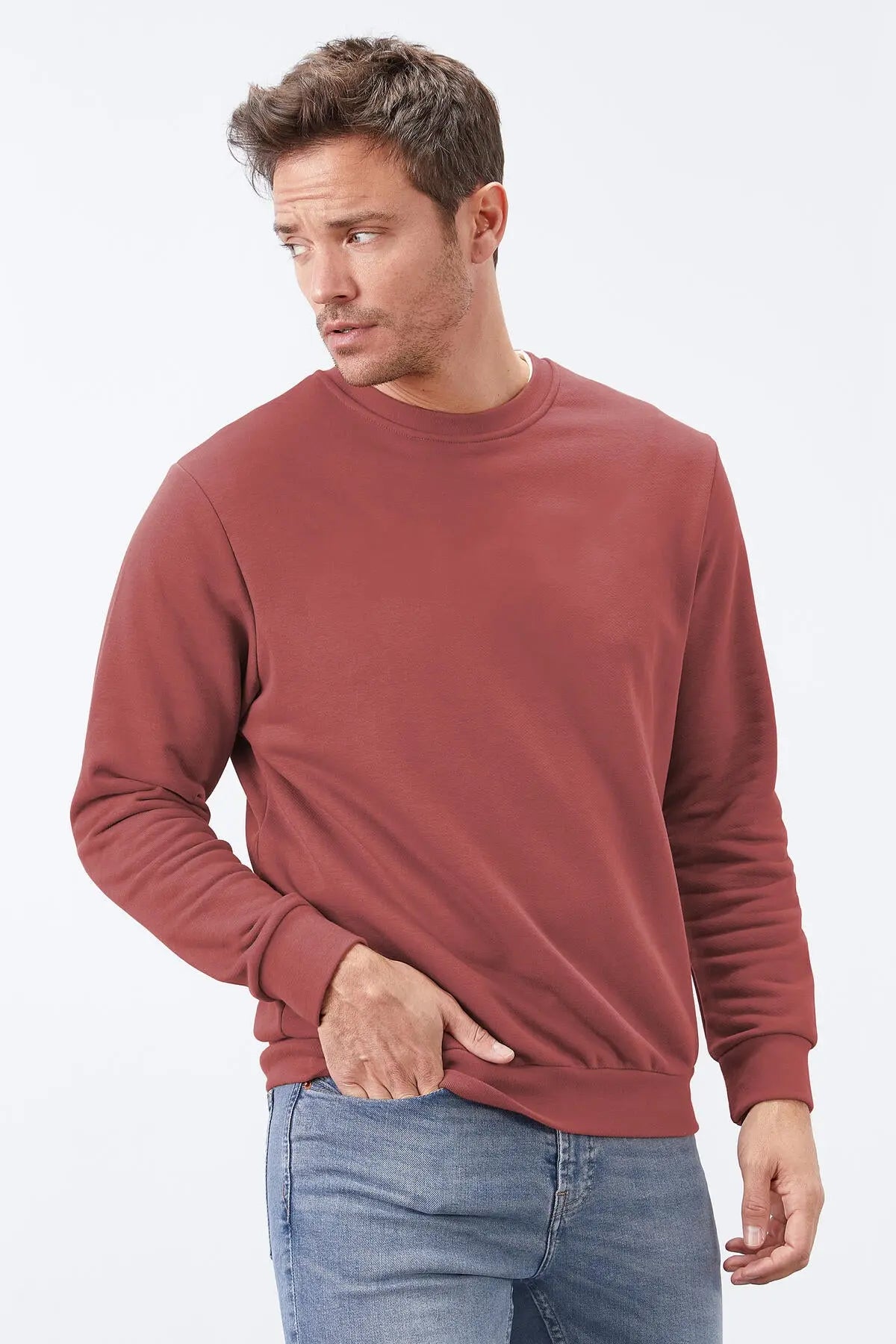 basic o yaka rahat form erkek sweatshirt - 88053 - Justyol