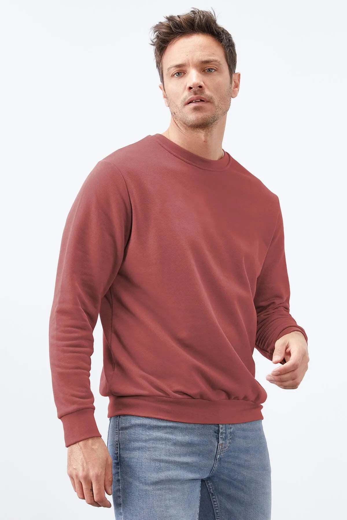 basic o yaka rahat form erkek sweatshirt - 88053 - Justyol