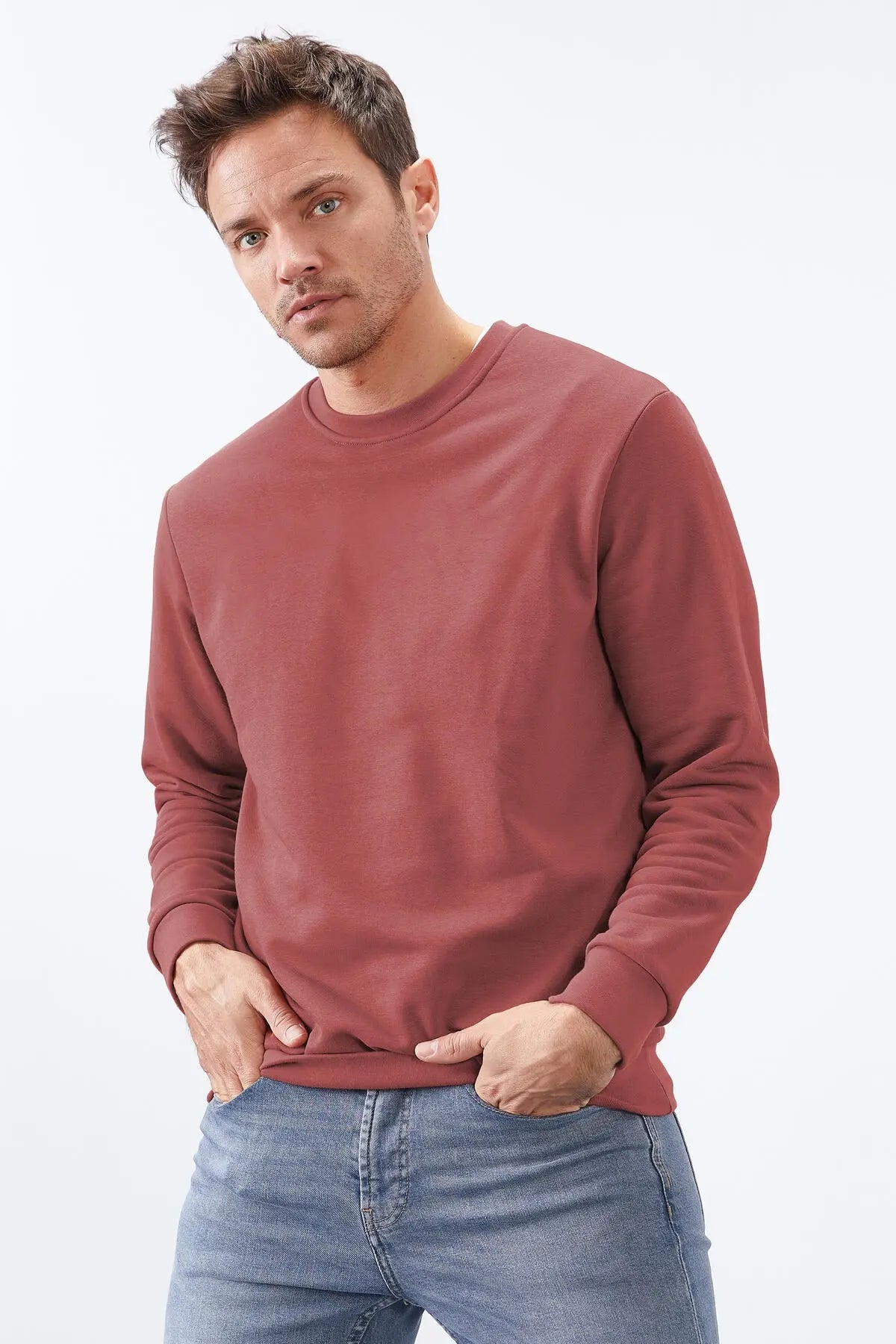 basic o yaka rahat form erkek sweatshirt - 88053 - Justyol