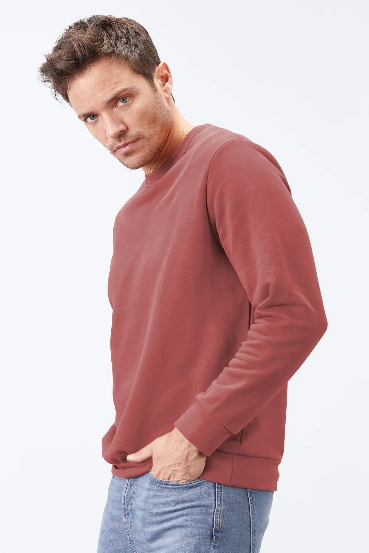 basic o yaka rahat form erkek sweatshirt - 88053 - Justyol