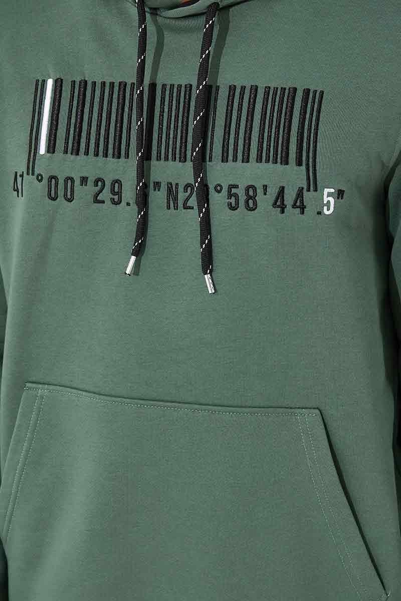 nakişli kanguru cep standart kalip kapüşonlu erkek sweatshirt - 87839 - Justyol