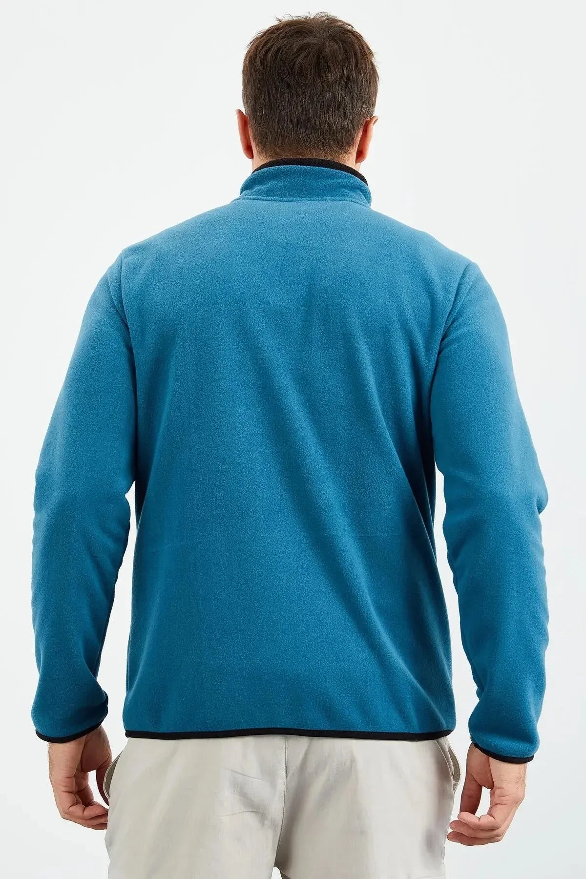 Sweatshirt pour homme en polaire à col montant et fermeture éclair, coupe standard avec broderie - 87992 - Justyol