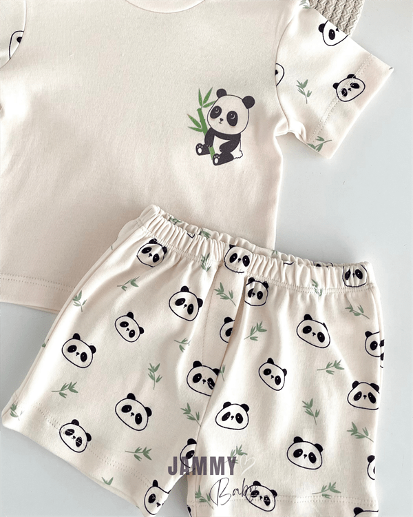 Ensemble bébé 2 pièces t-shirt imprimé panda avec short assorti