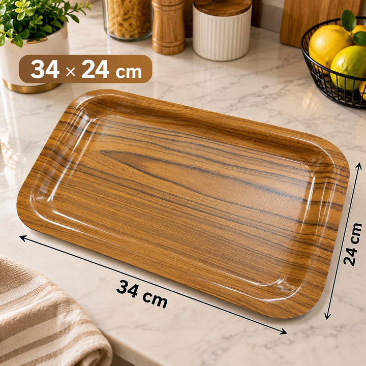 صينية تقديم مستطيلة بنية بتصميم خشبي أنيق مقاس 34 × 24 سم – موديل 3620