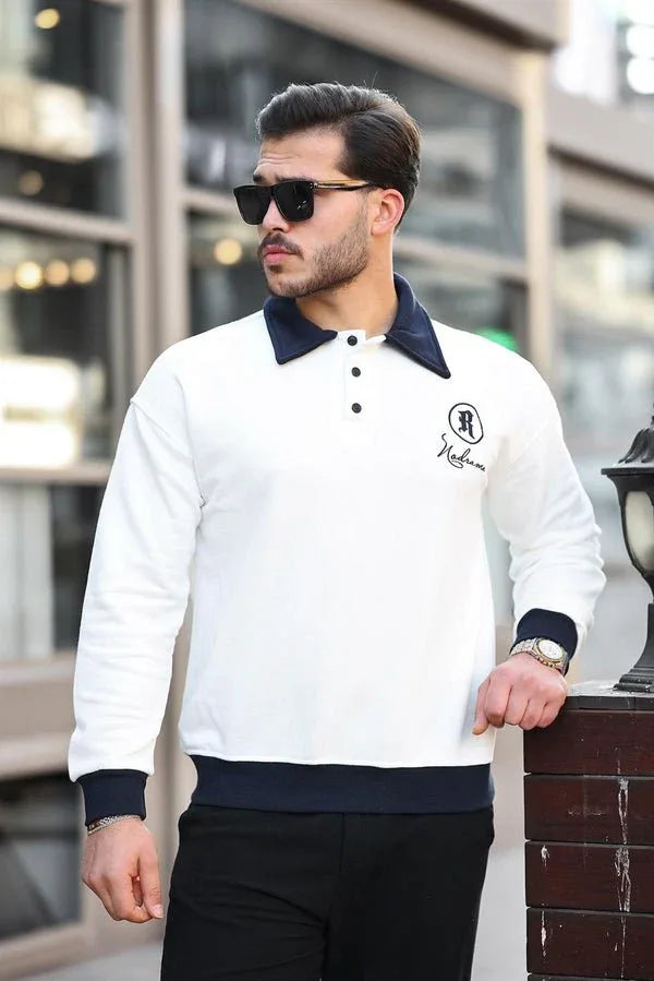 sweatshirt homme col polo boutons brodé - Justyol