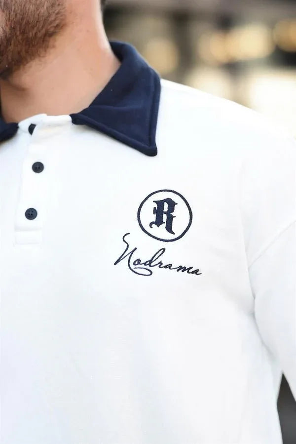 sweatshirt homme col polo boutons brodé