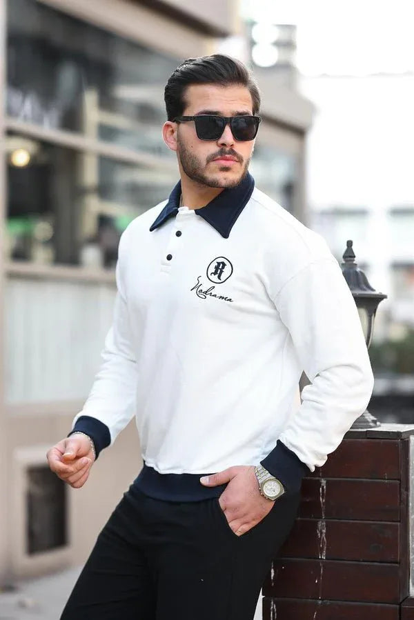 sweatshirt homme col polo boutons brodé - Justyol