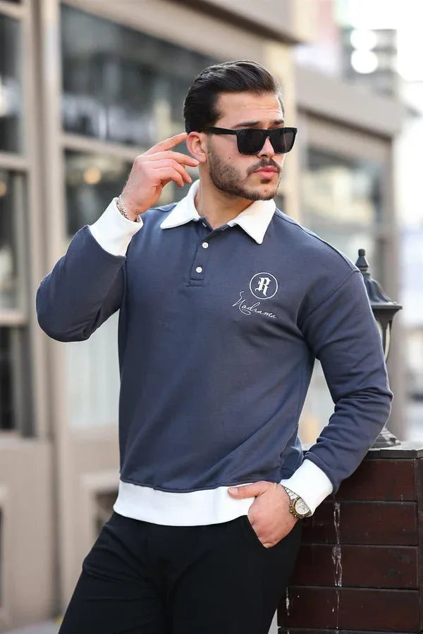 sweatshirt homme col polo boutons brodé