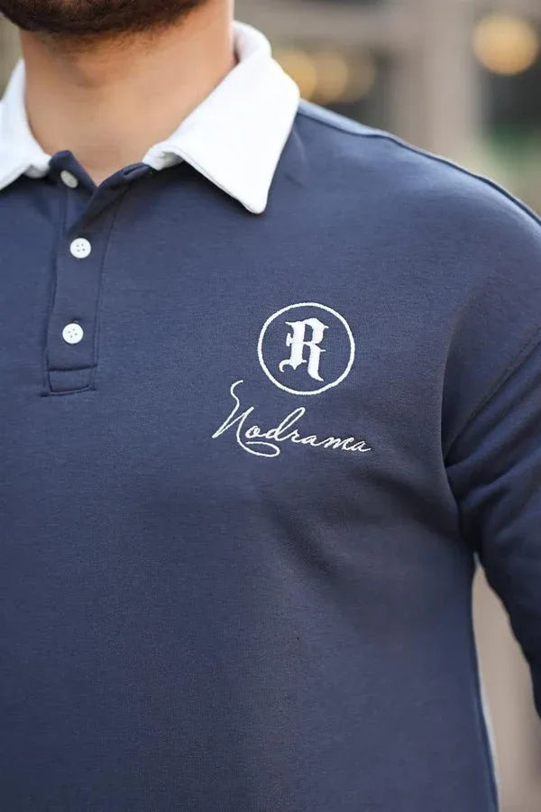 sweatshirt homme col polo boutons brodé - Justyol