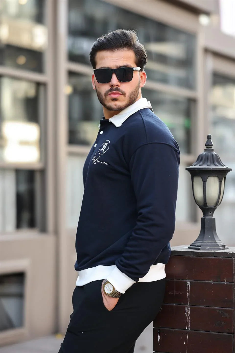 sweatshirt homme col polo boutons brodé - Justyol