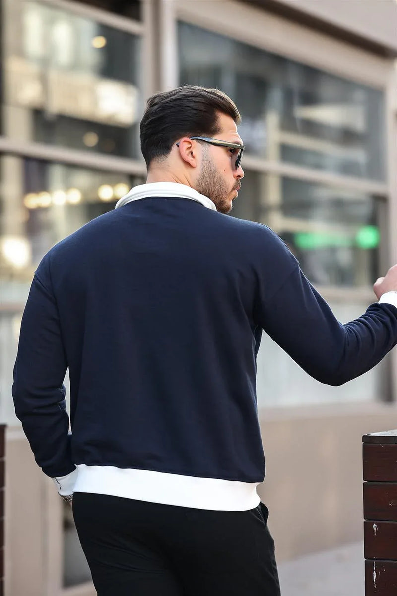 sweatshirt homme col polo boutons brodé