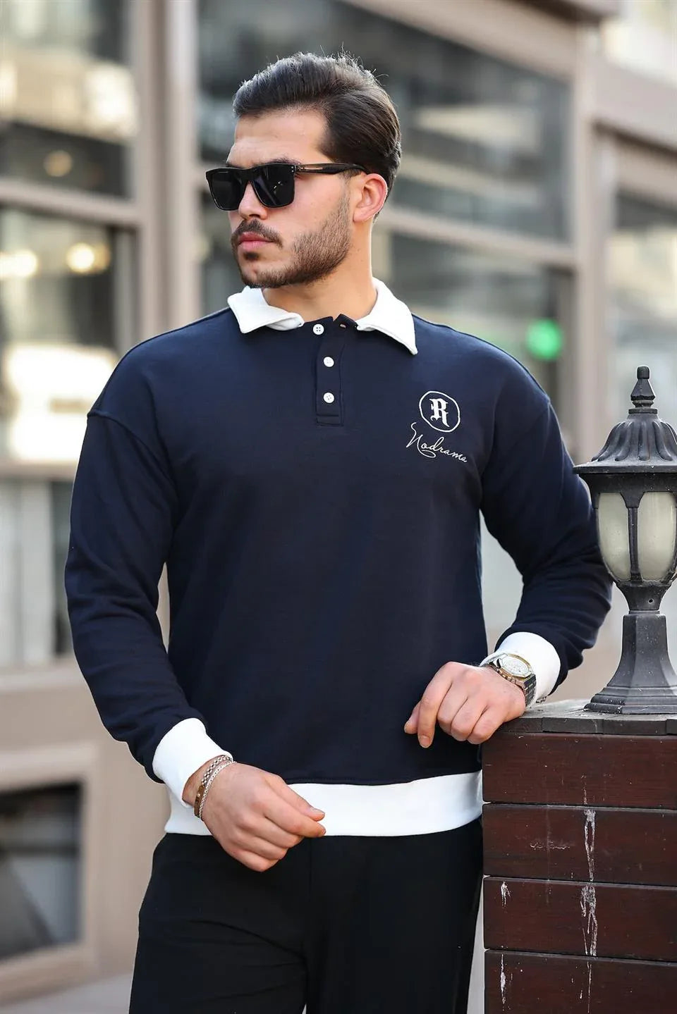 sweatshirt homme col polo boutons brodé - Justyol