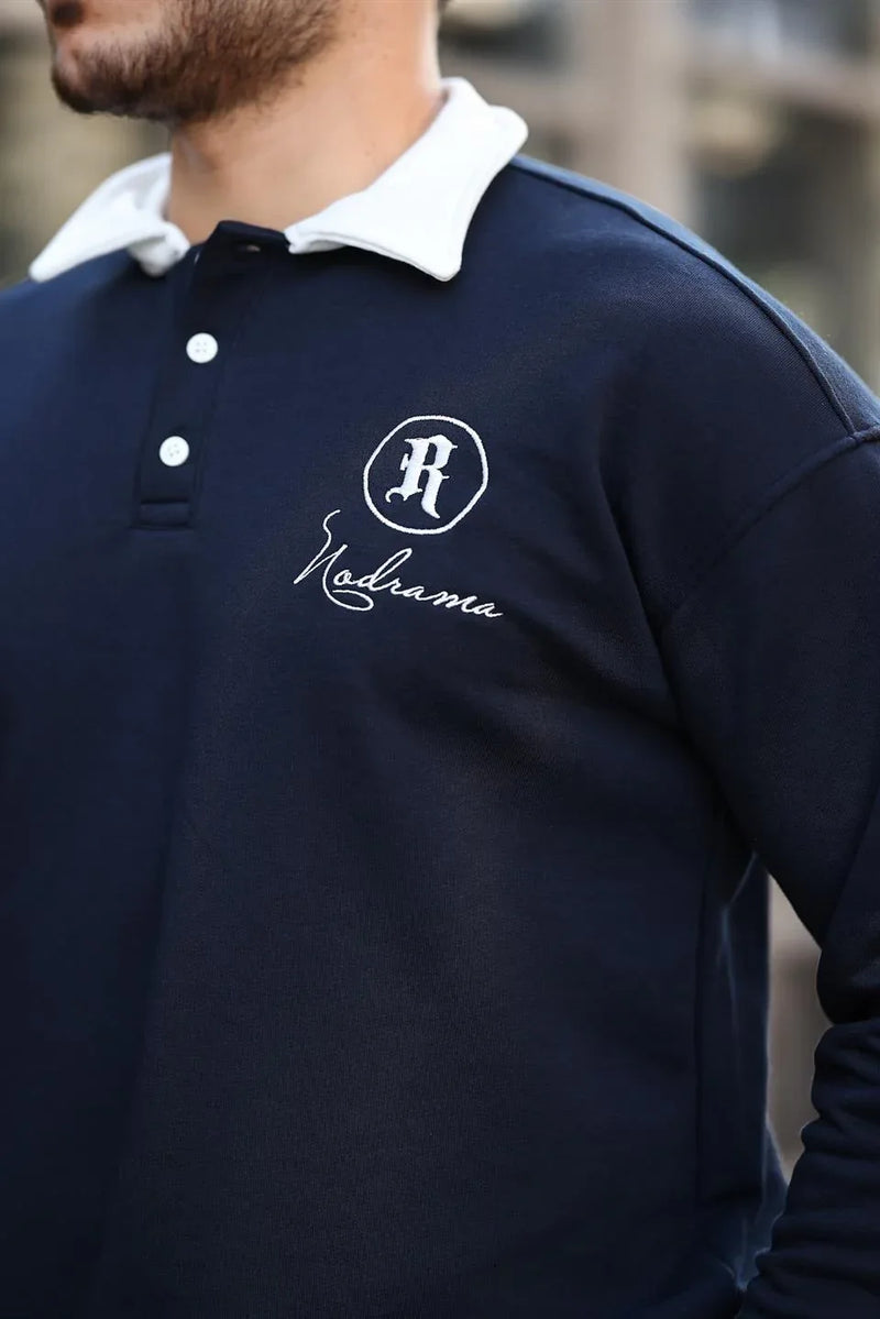 sweatshirt homme col polo boutons brodé