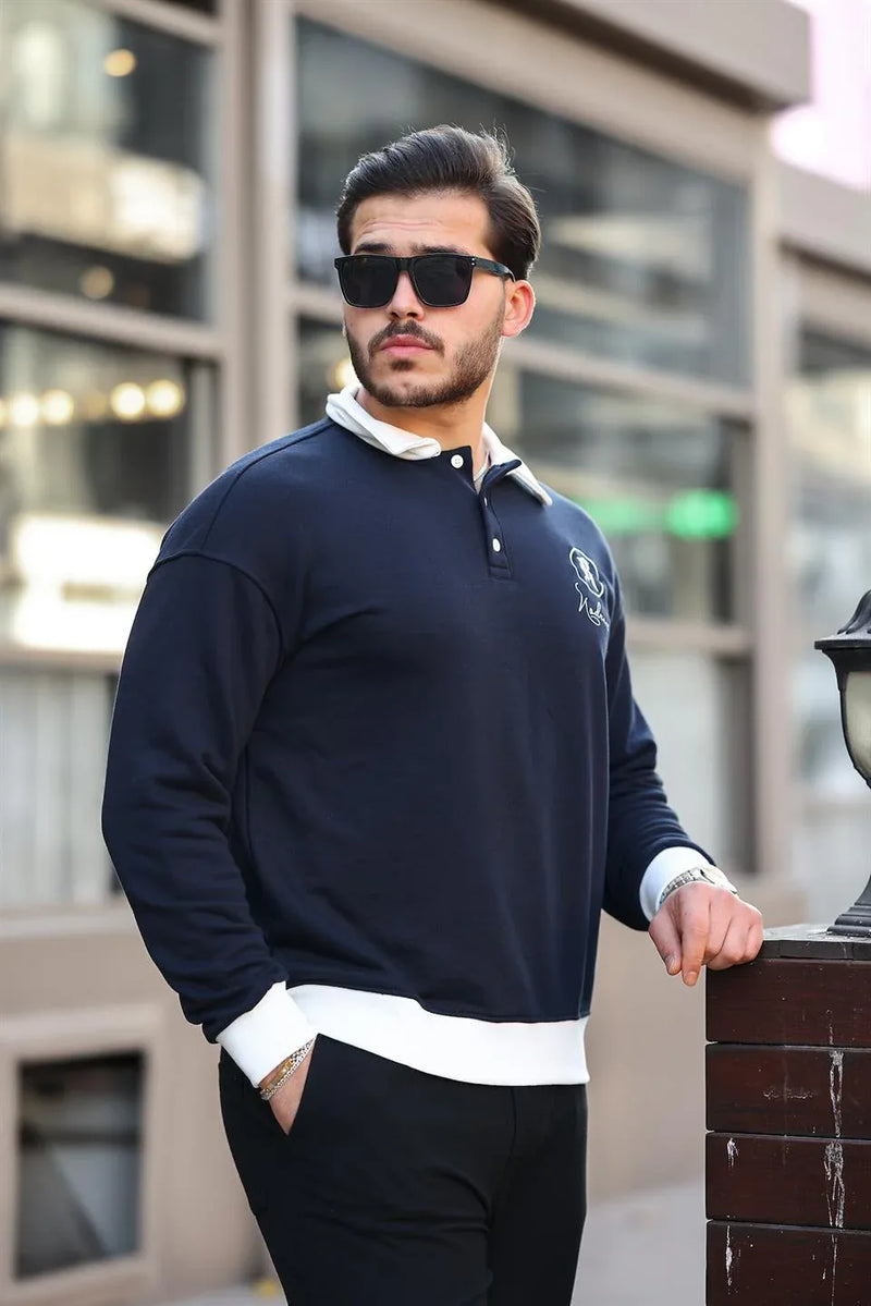 sweatshirt homme col polo boutons brodé