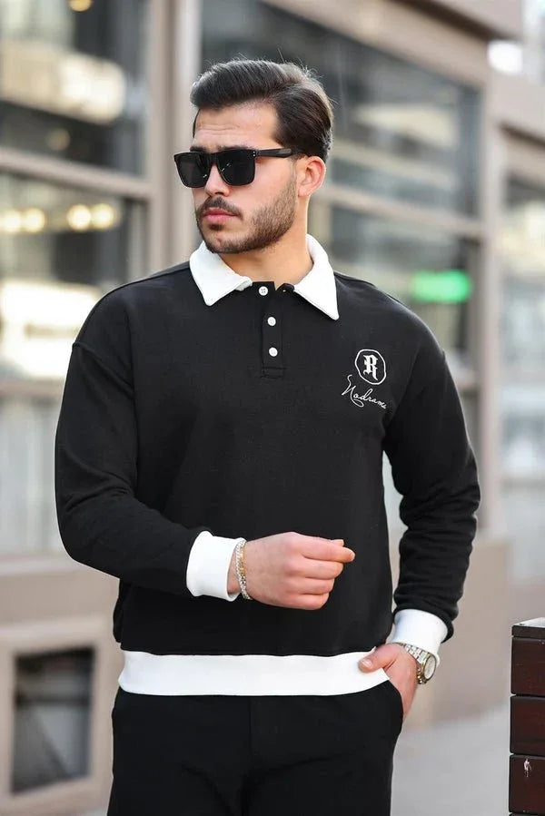 sweatshirt homme col polo boutons brodé - Justyol
