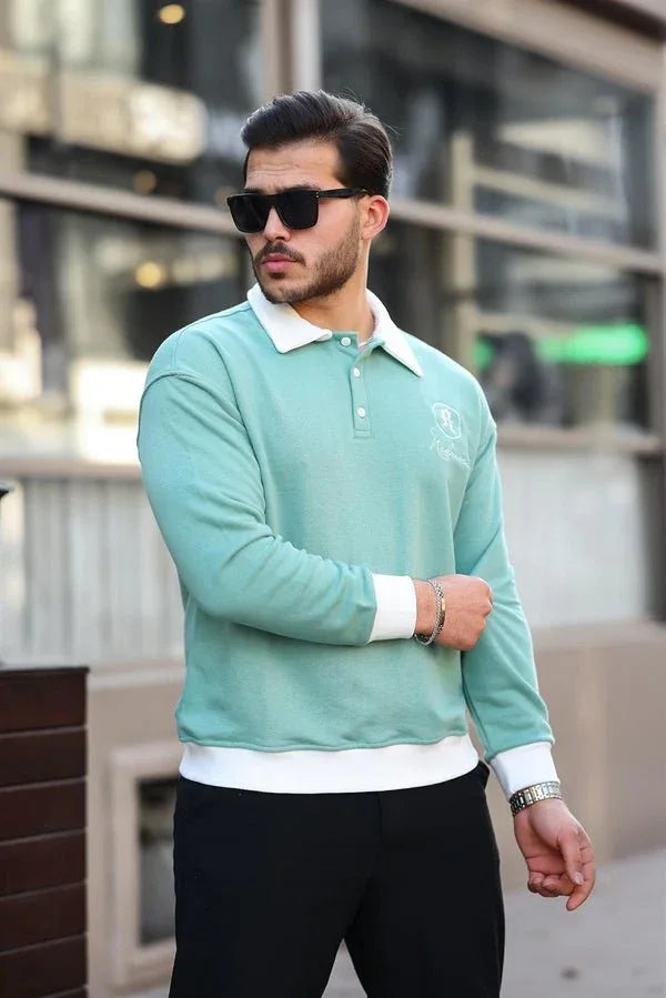 sweatshirt homme col polo boutons brodé - Justyol