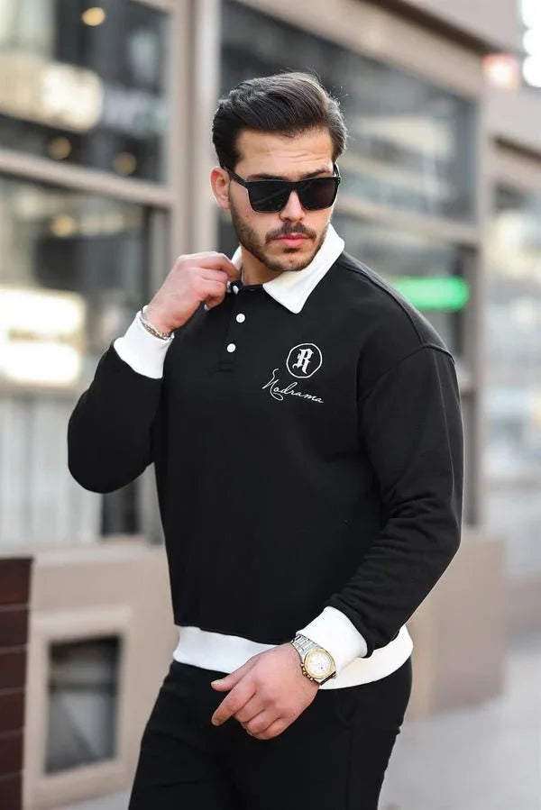 sweatshirt homme col polo boutons brodé - Justyol
