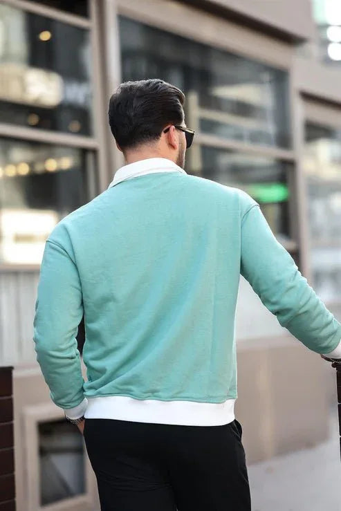 sweatshirt homme col polo boutons brodé - Justyol