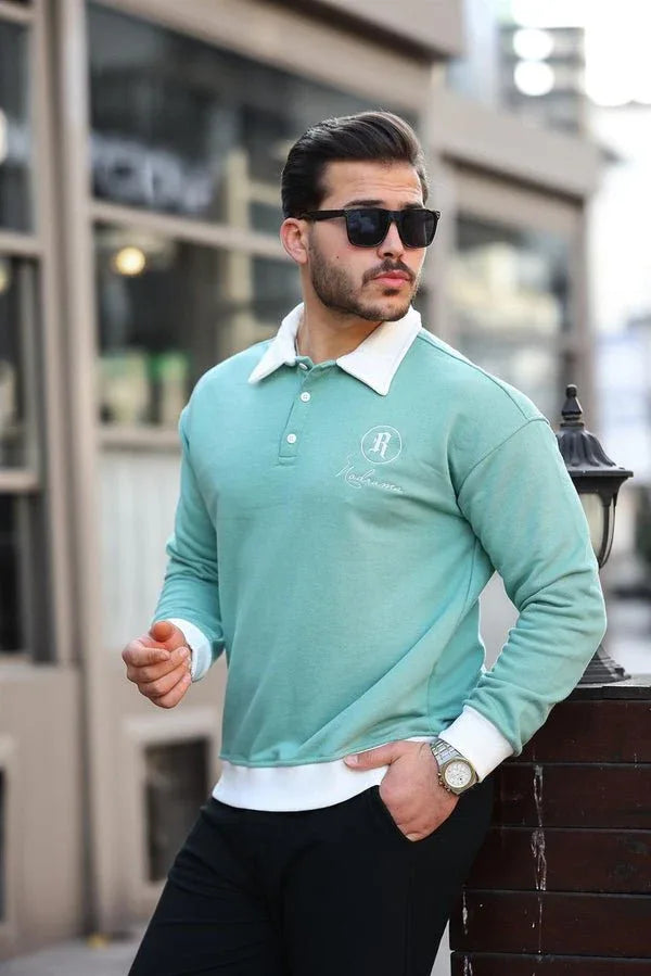 sweatshirt homme col polo boutons brodé