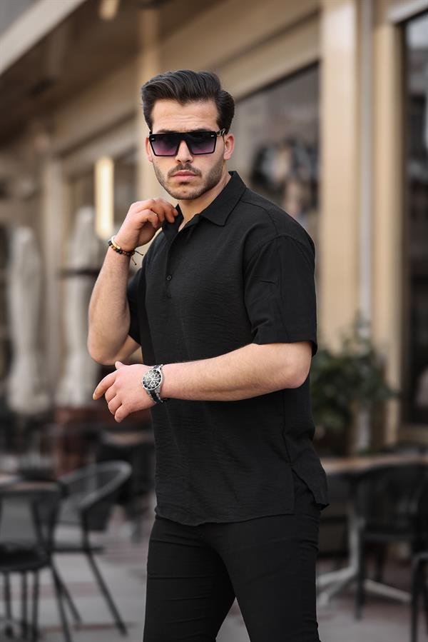 Chemise homme oversize col polo bambou manches courtes