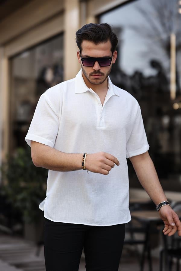 Chemise homme oversize col polo bambou manches courtes