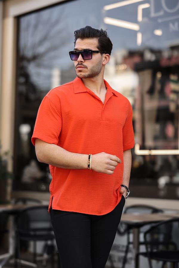 Chemise homme oversize col polo bambou manches courtes