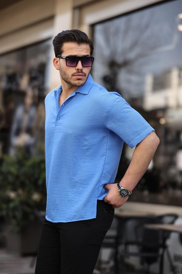Chemise homme oversize col polo bambou manches courtes