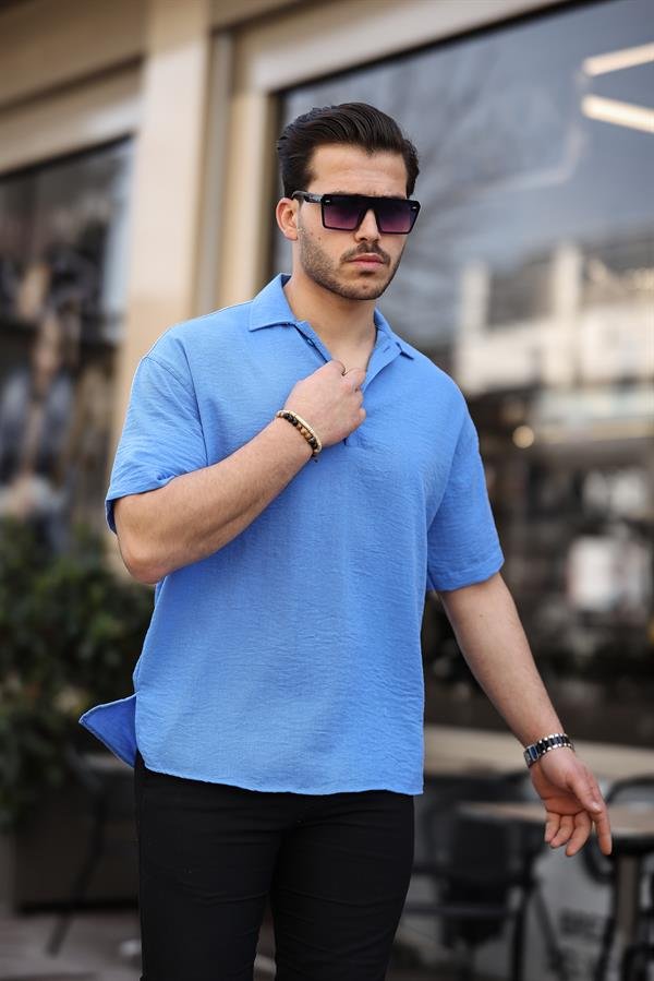 Chemise homme oversize col polo bambou manches courtes