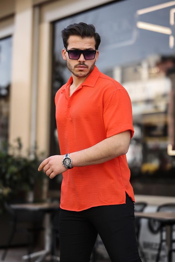 Chemise homme oversize col polo bambou manches courtes