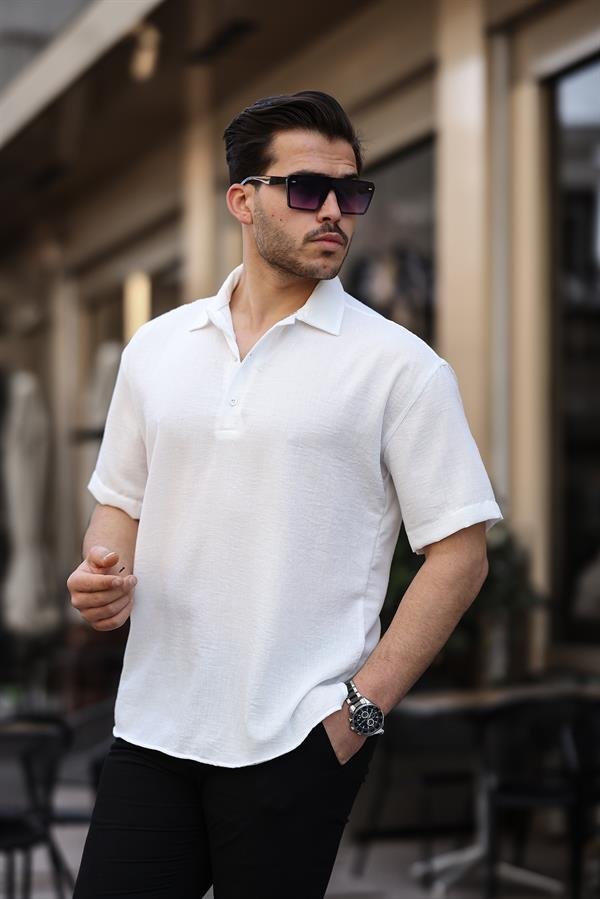 Chemise homme oversize col polo bambou manches courtes