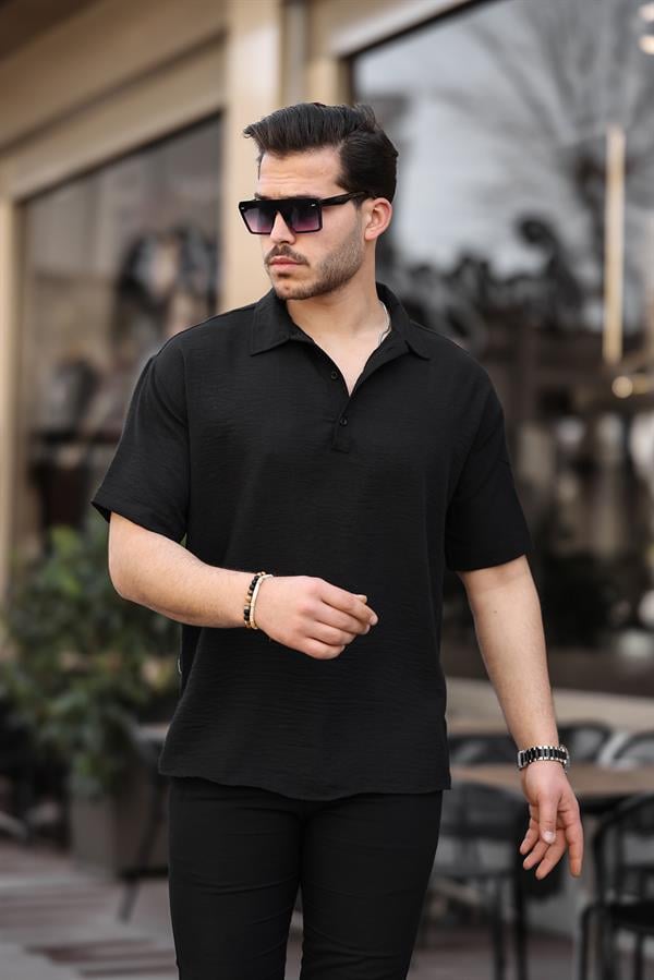 Chemise homme oversize col polo bambou manches courtes