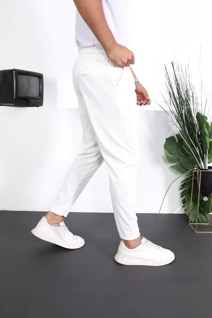 pantalon lin homme bandes premium - Justyol
