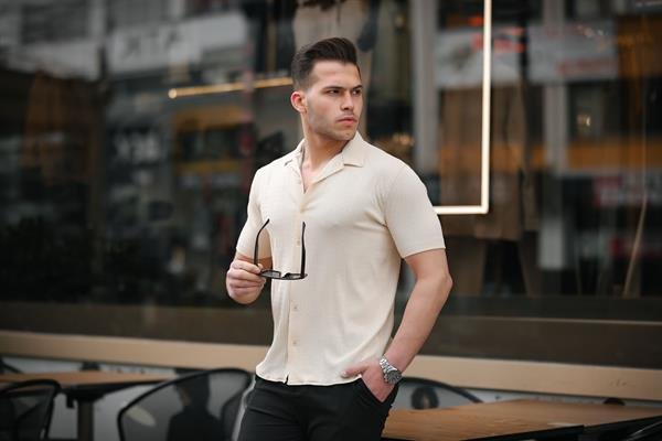Chemise Homme Premium à Motifs Manches Courtes