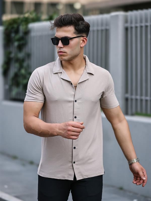 Chemise Homme Premium Texturée à Manches Courtes – Coupe Ajustée
