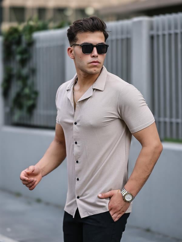 Chemise Homme Premium Texturée à Manches Courtes – Coupe Ajustée