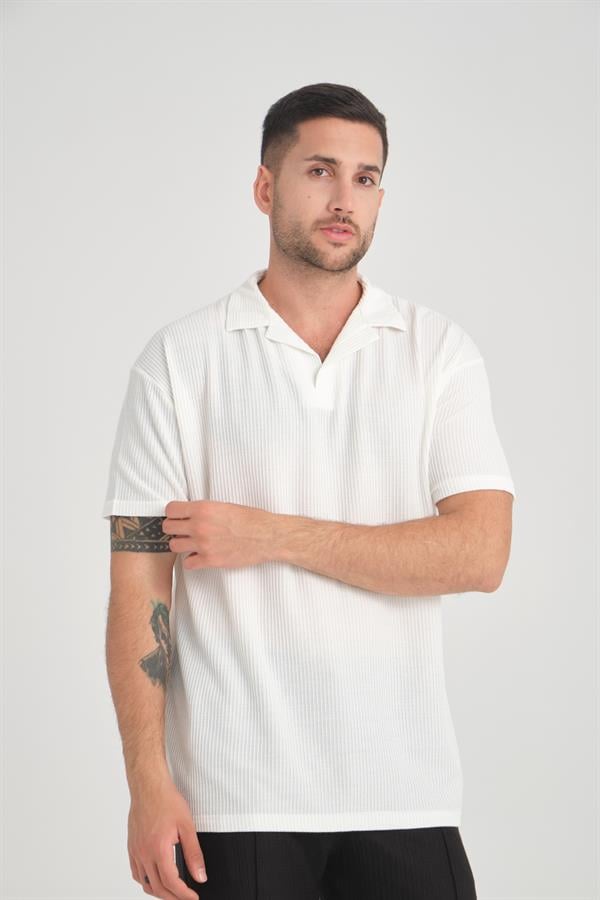 T-shirt Homme Premium Côtelé Oversize à Col V