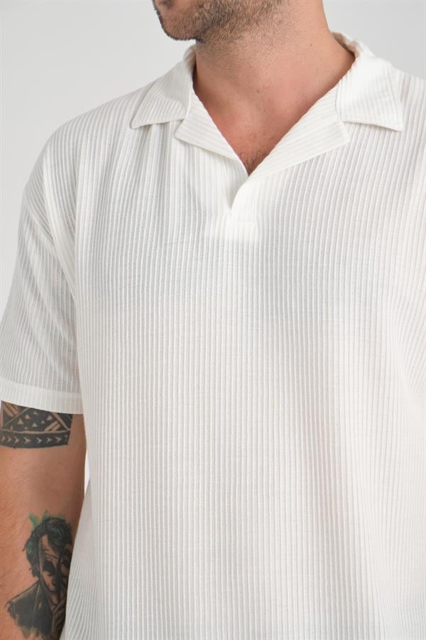 T-shirt Homme Premium Côtelé Oversize à Col V