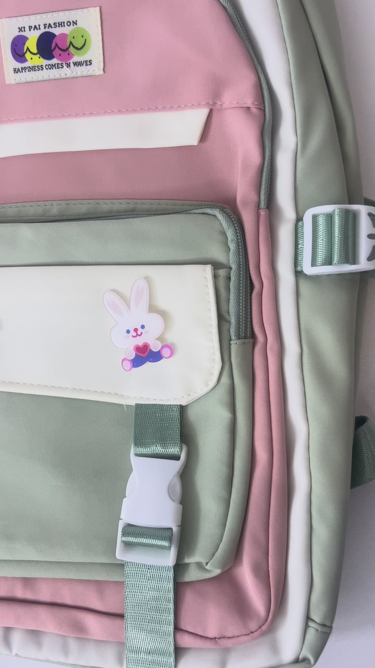 Charger la vidéo : Sac à dos scolaire pour filles – Couleurs pastel &amp; plein de poches !
