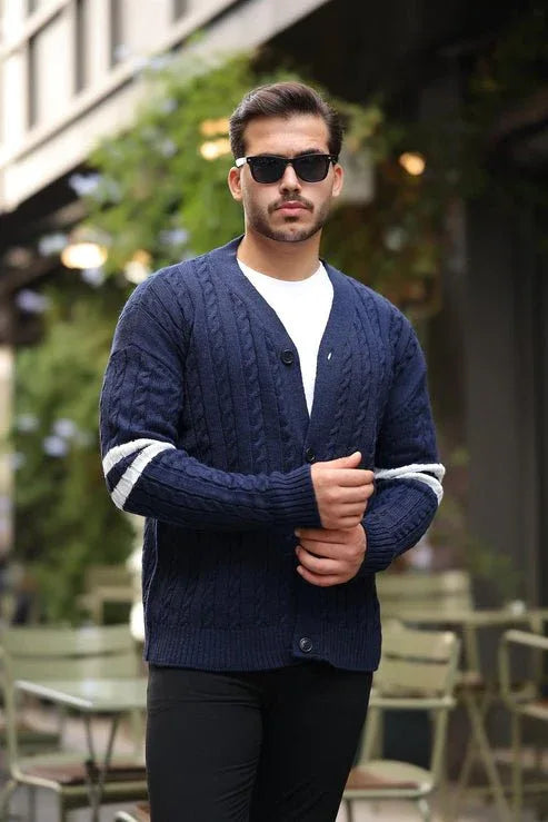 Gilet en Tricot avec Manches en Tresse et Détails en Bande - Justyol
