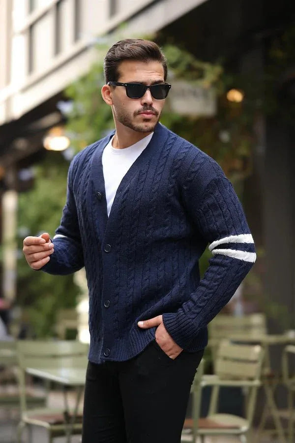 Gilet en Tricot avec Manches en Tresse et Détails en Bande - Justyol