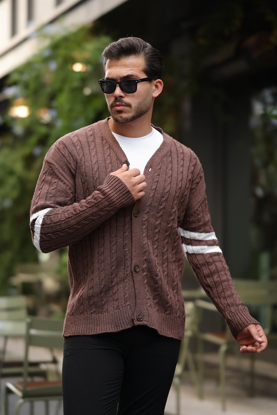 Gilet en Tricot avec Manches en Tresse et Détails en Bande - Justyol