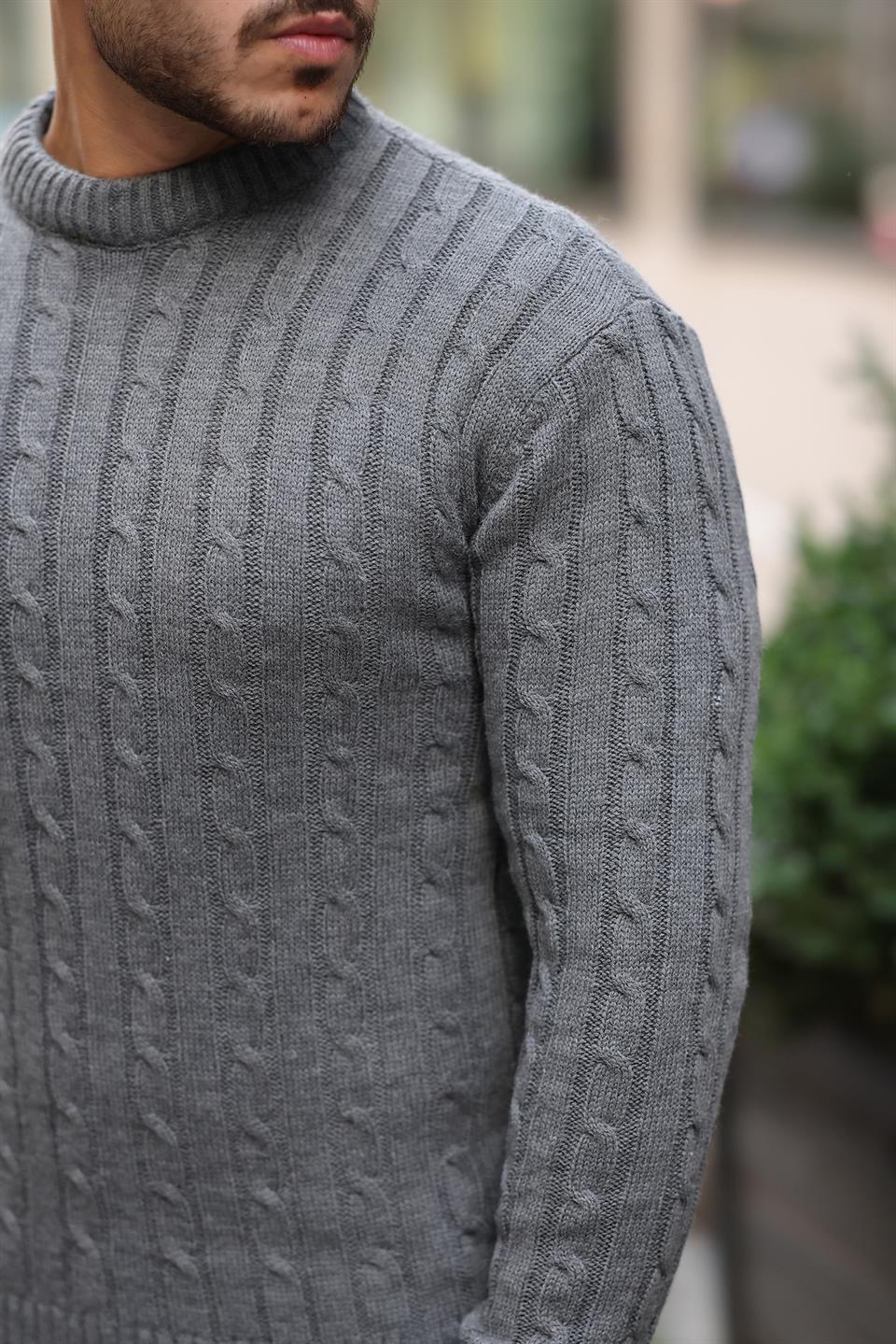 Pull Homme en Tricot avec Motif en Tresse et Col Rond - Justyol