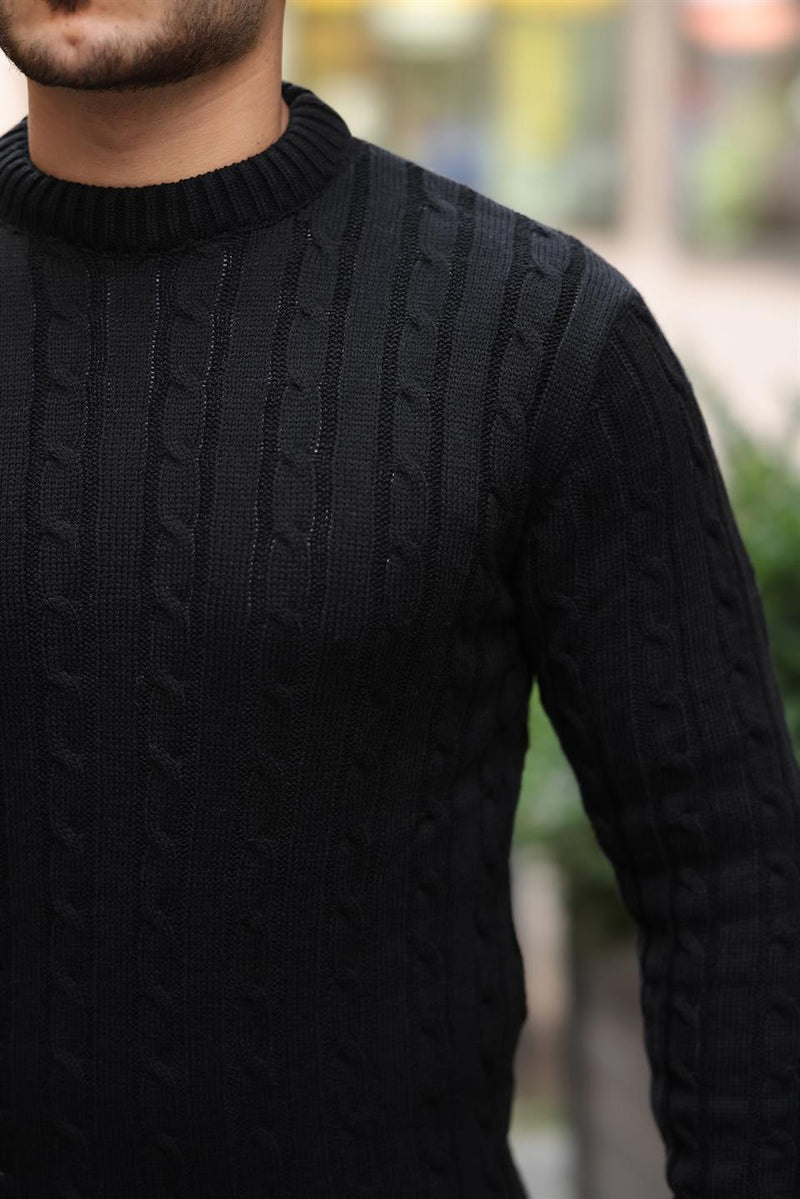 Pull Homme en Maille Torsadée à Col Rond